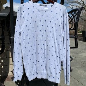 NWT Scotch & Soda Men’s Crew Pullover Sweater Blue/Gray w/ Mini Palm Trees Sz M